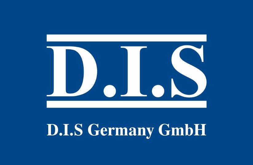 Das Logo von D.I.S Germany GmbH in Weiß auf blauem Hintergrund.